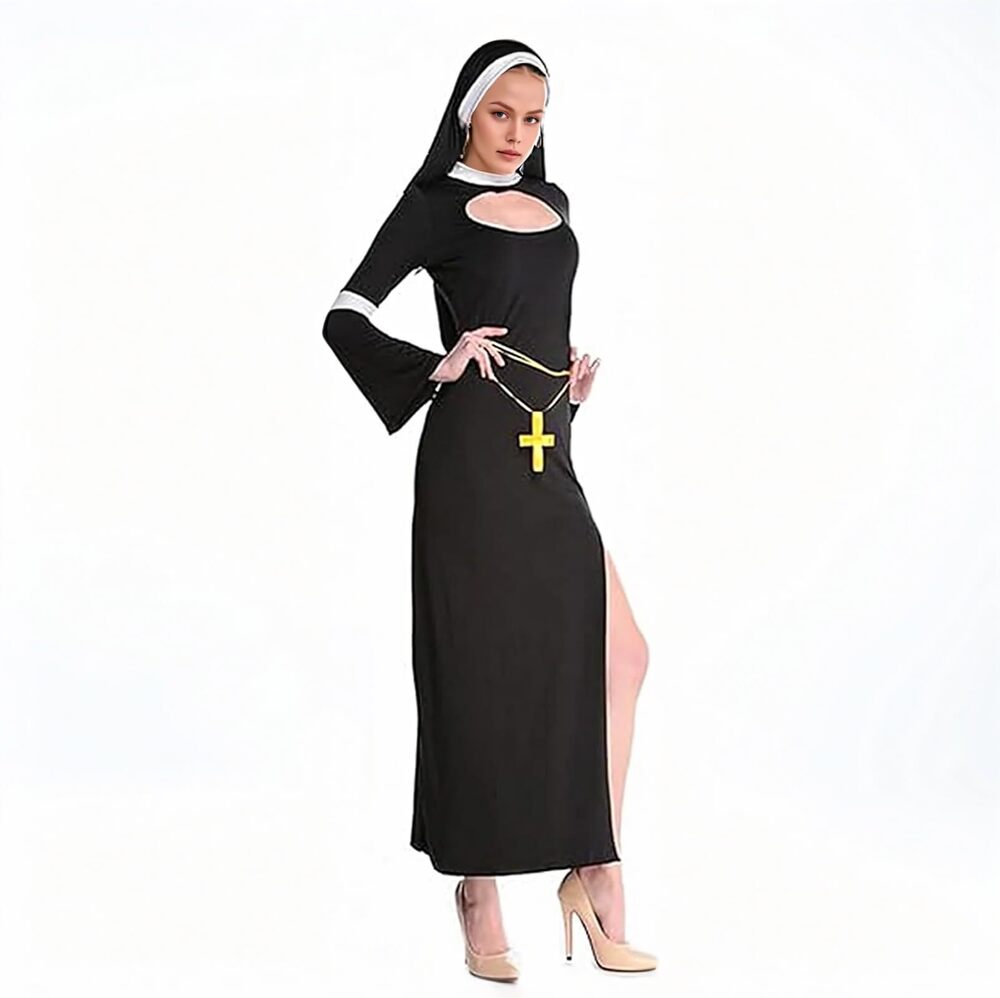4087 Nun Costume with Headpiece and Cross Necklace Nuns Dress Up Church